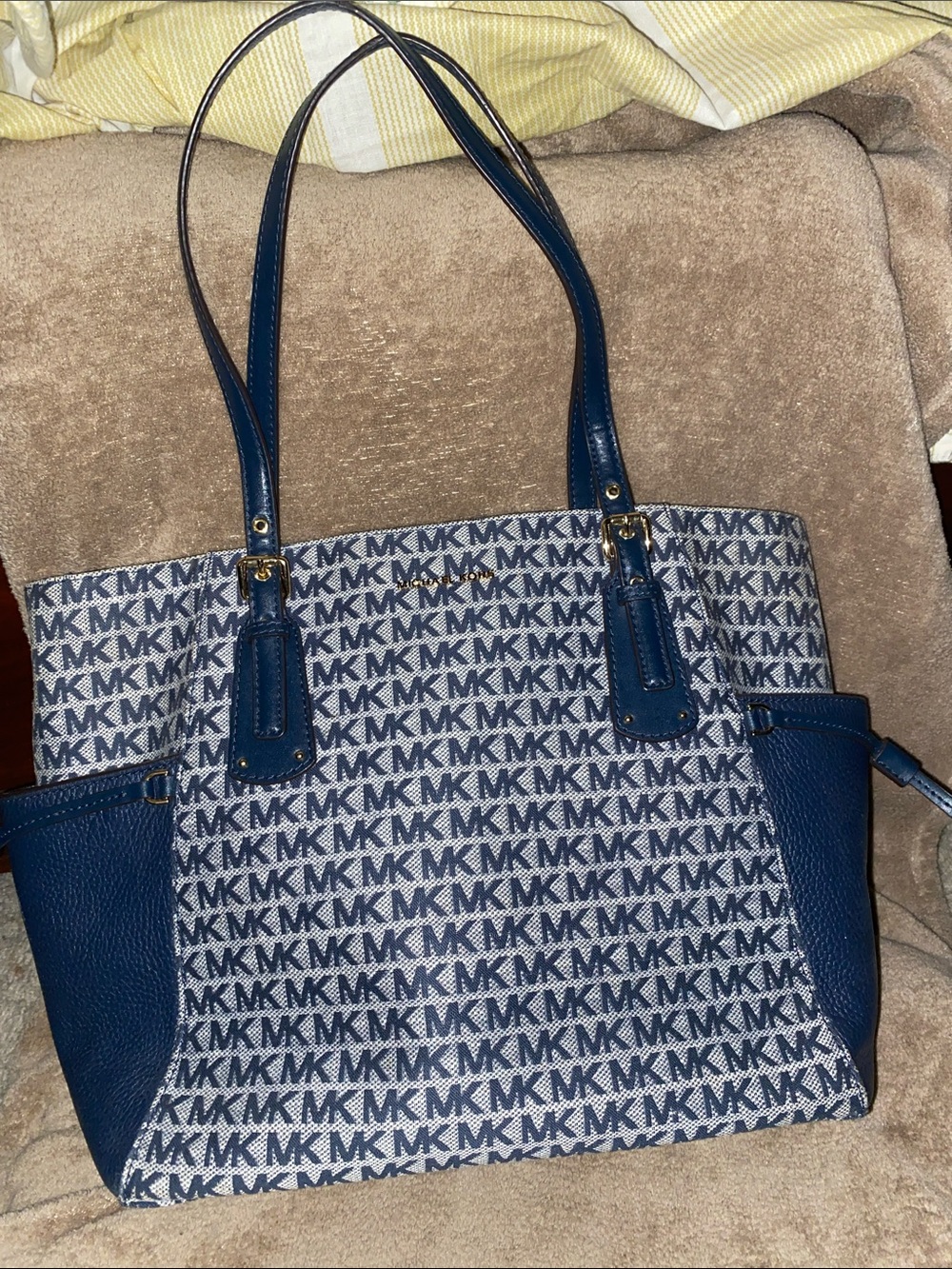 Michael Kors Blue and White MK Monogram Tote